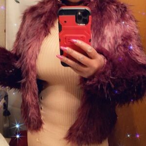 Fashion Nova Plush Teddy Jacket in Deep Burgundy